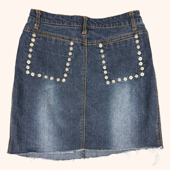 Vintage Y2K Zoey Beth Button Trim Raw Hem Denim Mini Skirt - Picture 1 of 5